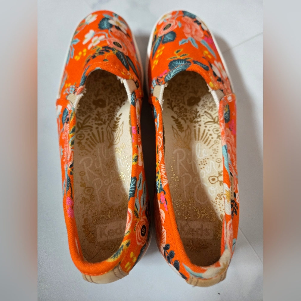 Keds x Rifle Paper Company Orange Floral Slip On Shoe Size 6 - Picture 4 of 7